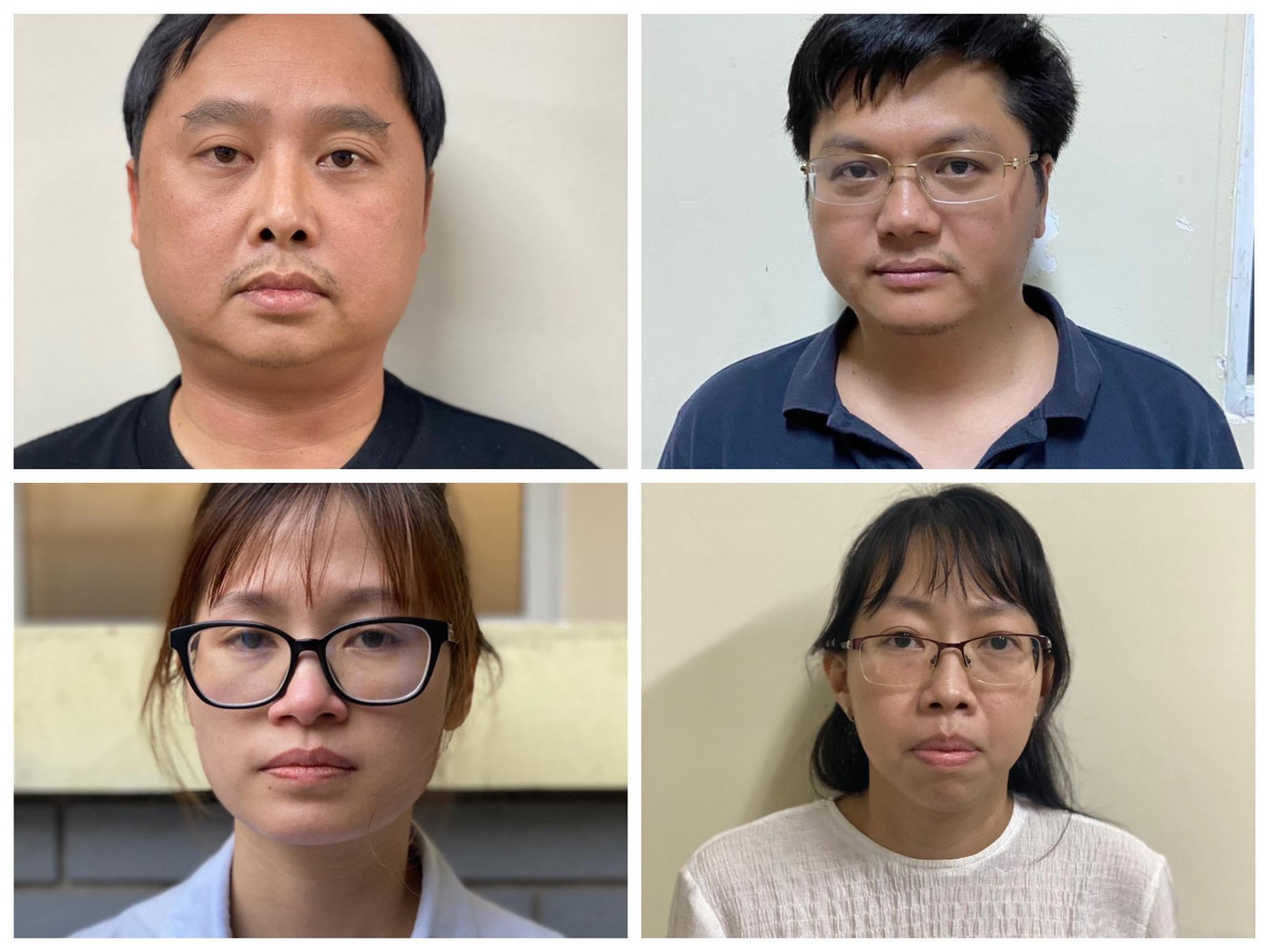 Các bị can Đỗ Thành Nhân, Đỗ Đức Nam, Trịnh Thị Thúy Linh và Lê Thị Thùy Liên (ảnh từ trái sang phải, từ trên xuống dưới)