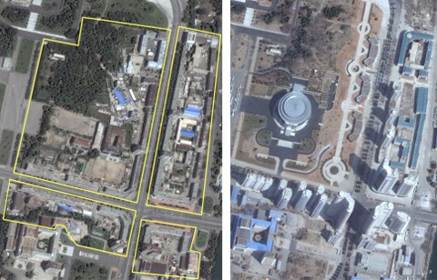 Hai bức ảnh vệ tinh được chụp vào năm 2007 (trái) và 2012 cho thấy một khu nhà cao tầng hiện đại đã mọc lên làm thay đổi hoàn toàn bộ mặt của khu Phố Changjon. Ảnh: Digital Globe Hai bức ảnh vệ tinh được chụp vào năm 2007 (trái) và 2012 cho thấy một khu nhà cao tầng hiện đại đã mọc lên làm thay đổi hoàn toàn bộ mặt của khu Phố Changjon