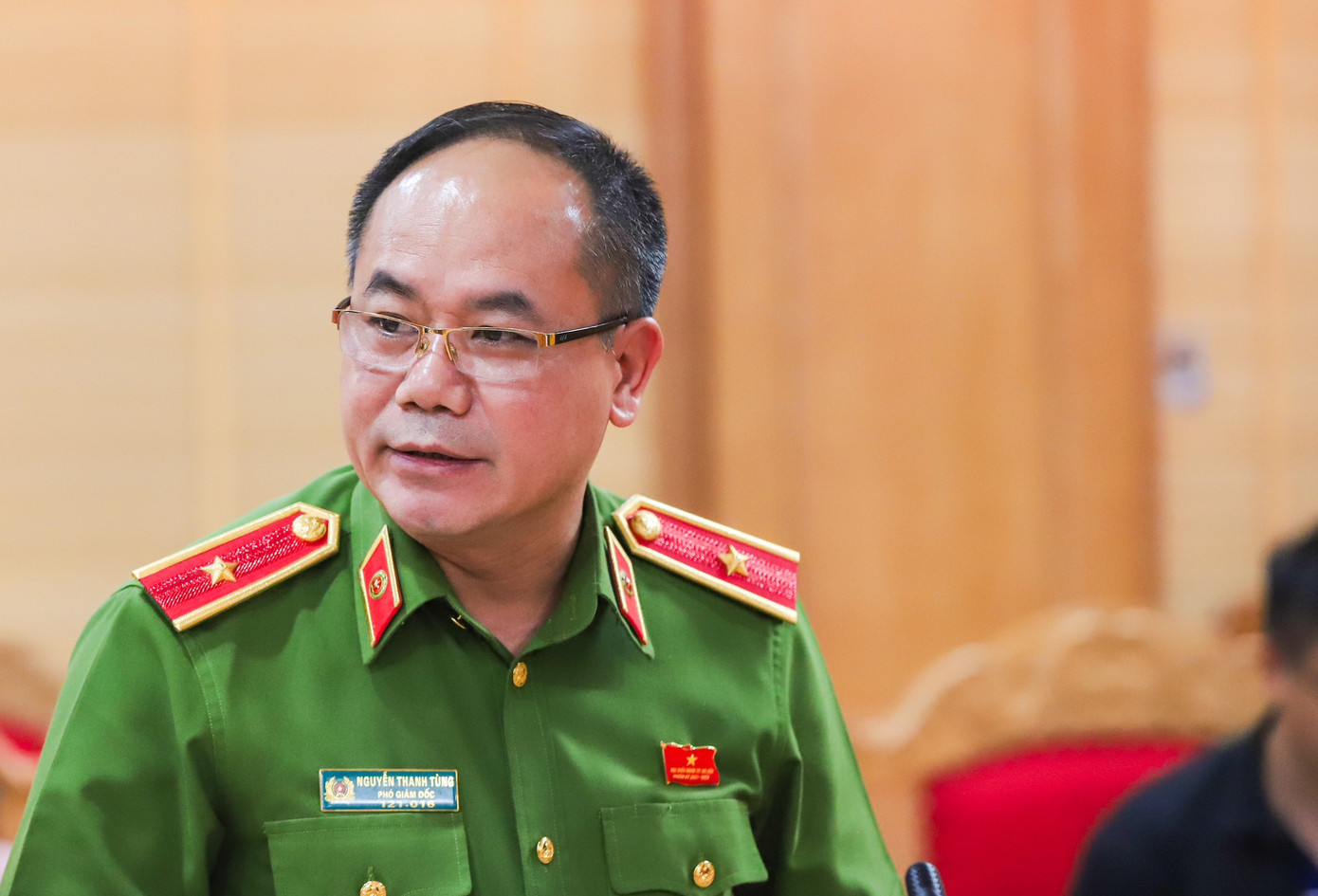 Thiếu tướng Nguyễn Thanh Tùng trả lời tại cuộc họp báo. Ảnh: Phạm Nam. Thiếu tướng Nguyễn Thanh Tùng trả lời tại cuộc họp báo. Ảnh: Phạm Nam.