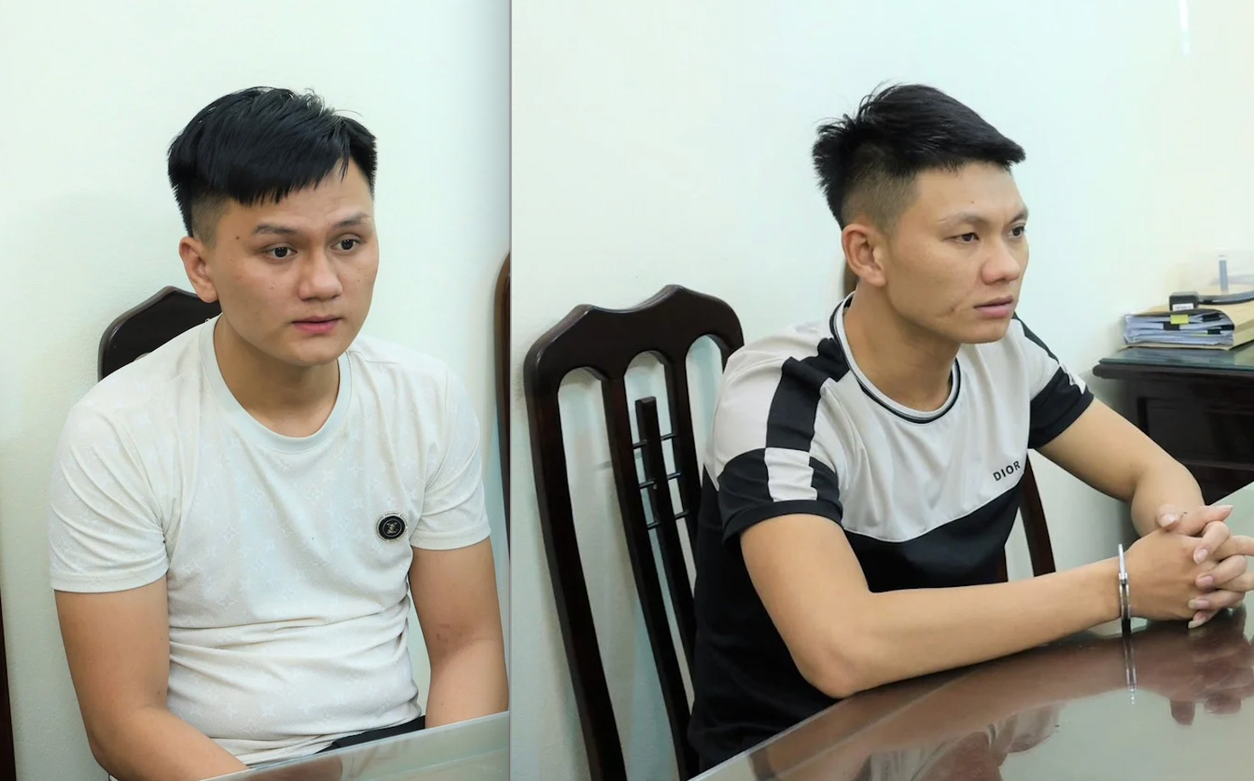 Bị can Cường và Hào tại cơ quan công an. Bị can Cường và Hào tại cơ quan công an.