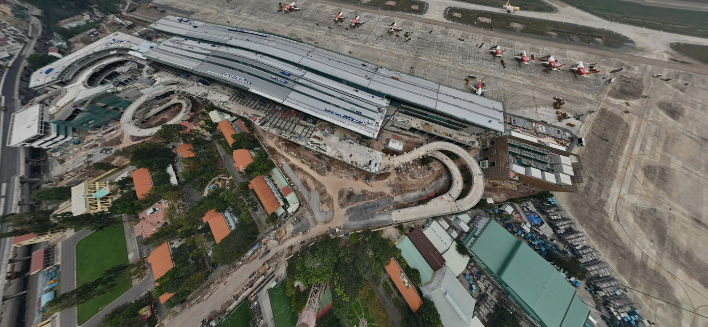 Hình ảnh nhà ga T3 - Cảng HKQT Tân Sơn Nhất nhìn từ trên cao.