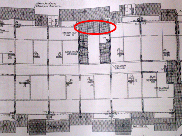 Mặt bằng che chắn lỗ kỹ thuật, lưới an toàn chống rơi tầng điển hình của dự án Nam Đô