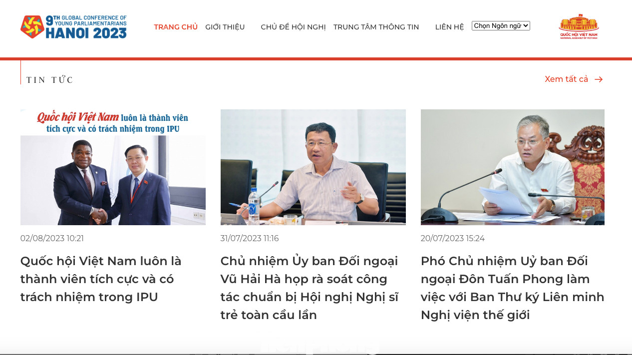 Website của Hội nghị tại địa chỉ Nghisitre.Quochoi.vn được xây dựng với 5 chuyên trang. (Ảnh chụp lại màn hình).