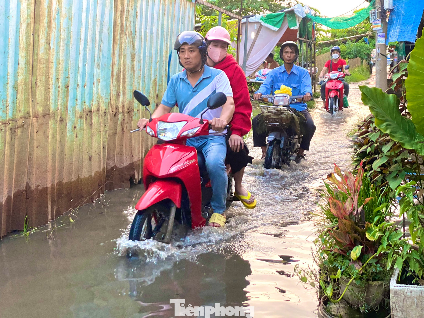 Triều cường khiến một đoạn đường Phú Định (phường 16, quận 8) bị ngập sâu.