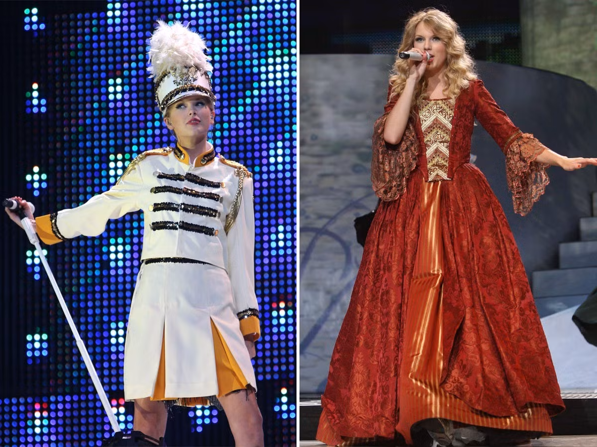 Trang phục sân khấu của Taylor Swift được nâng cấp trong chuyến lưu diễn đầu tiên. Nữ ca sĩ hóa trang thành đội trưởng đội diễu hành hay nàng công chúa theo nội dung bài hát.