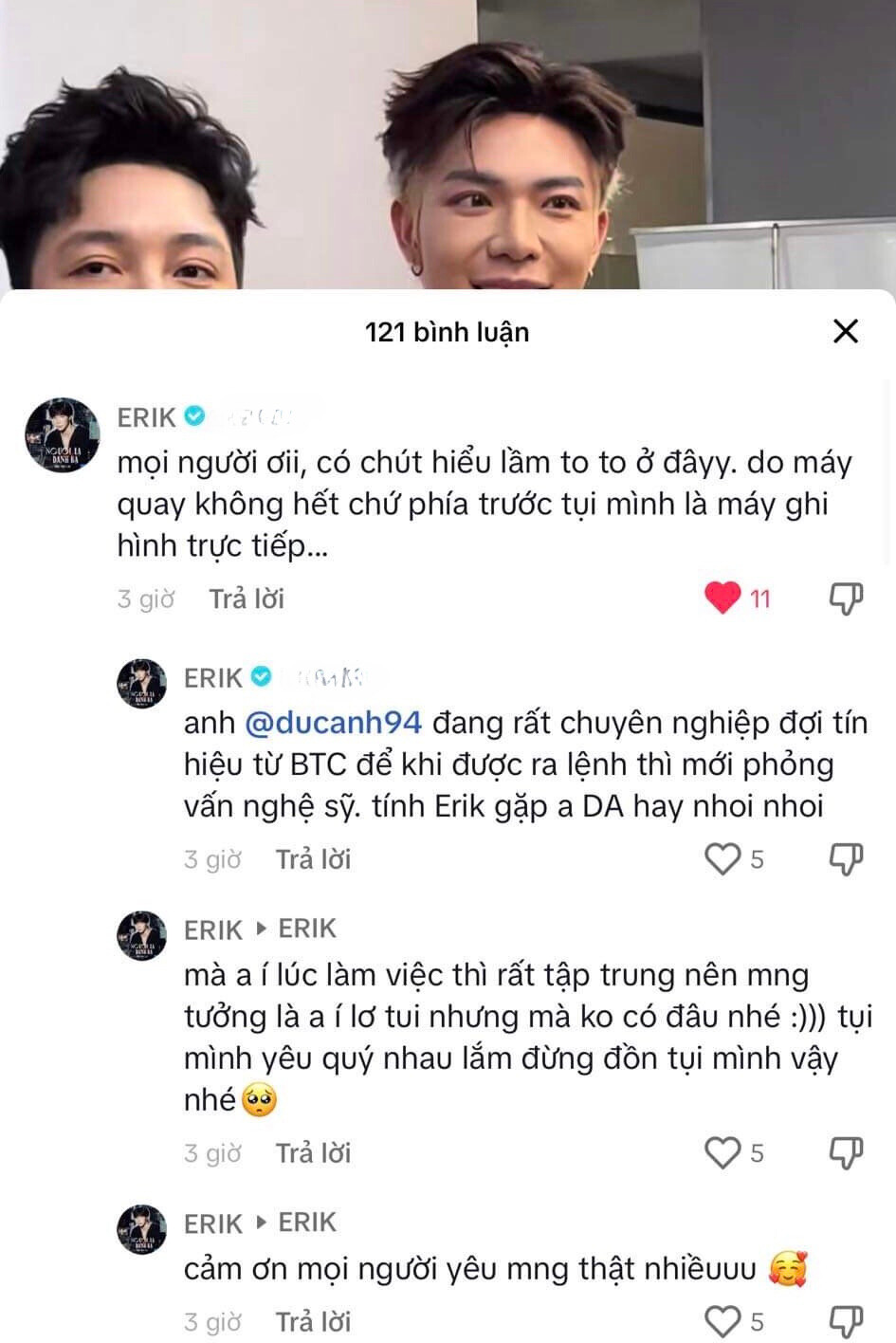 Lời đính chính của Erik khiến ai nấy &quot;quay xe&quot; nhìn nhận lại sự việc.