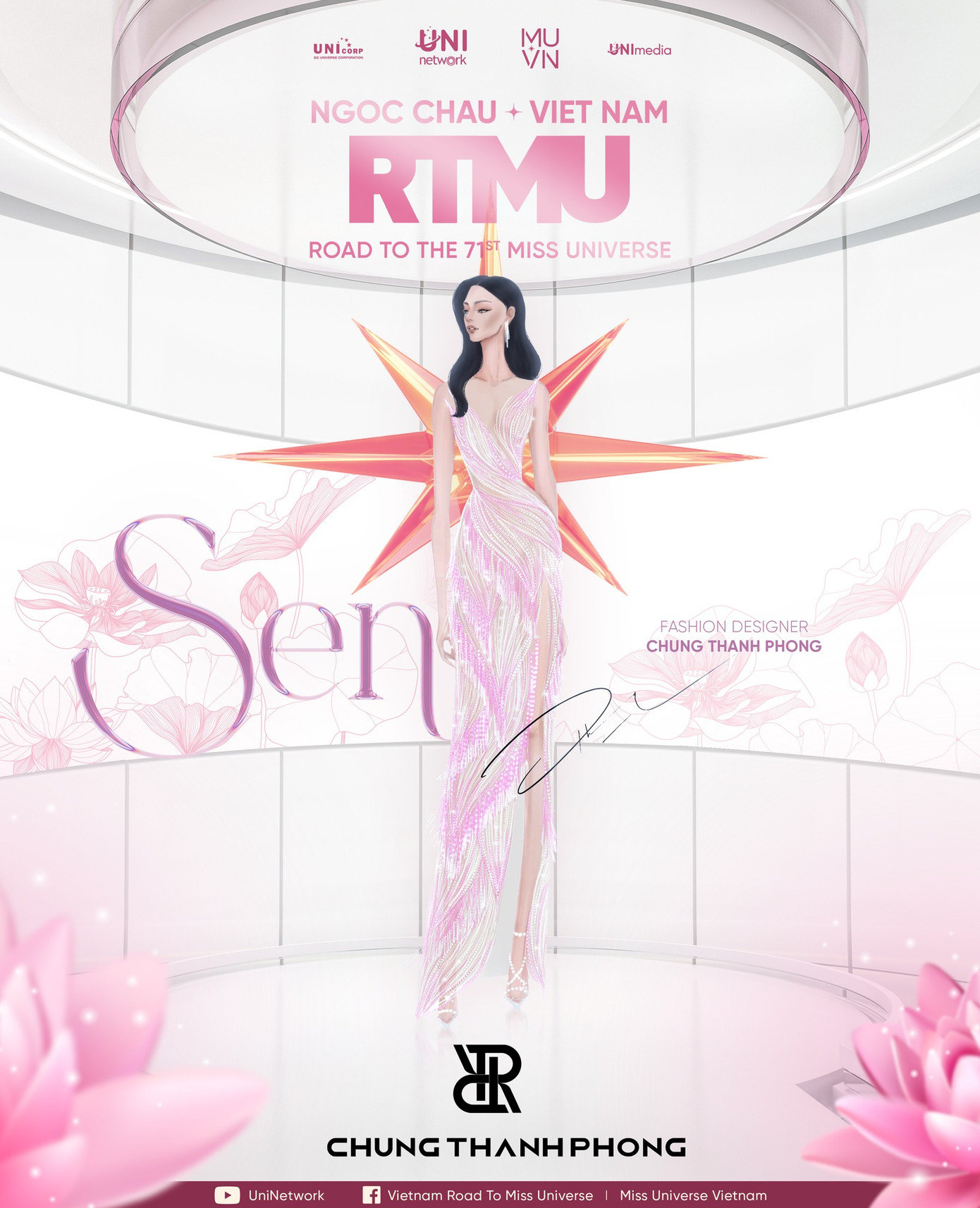 Mẫu váy dạ hội lấy cảm hứng từ hoa sen với sự thanh tao và thuần khiết.