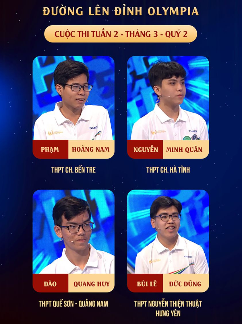 Chân dung 4 nam sinh cuộc thi Tuần 2 - Tháng 3 - Quý 2. Nguồn: Đường Lên Đỉnh Olympia