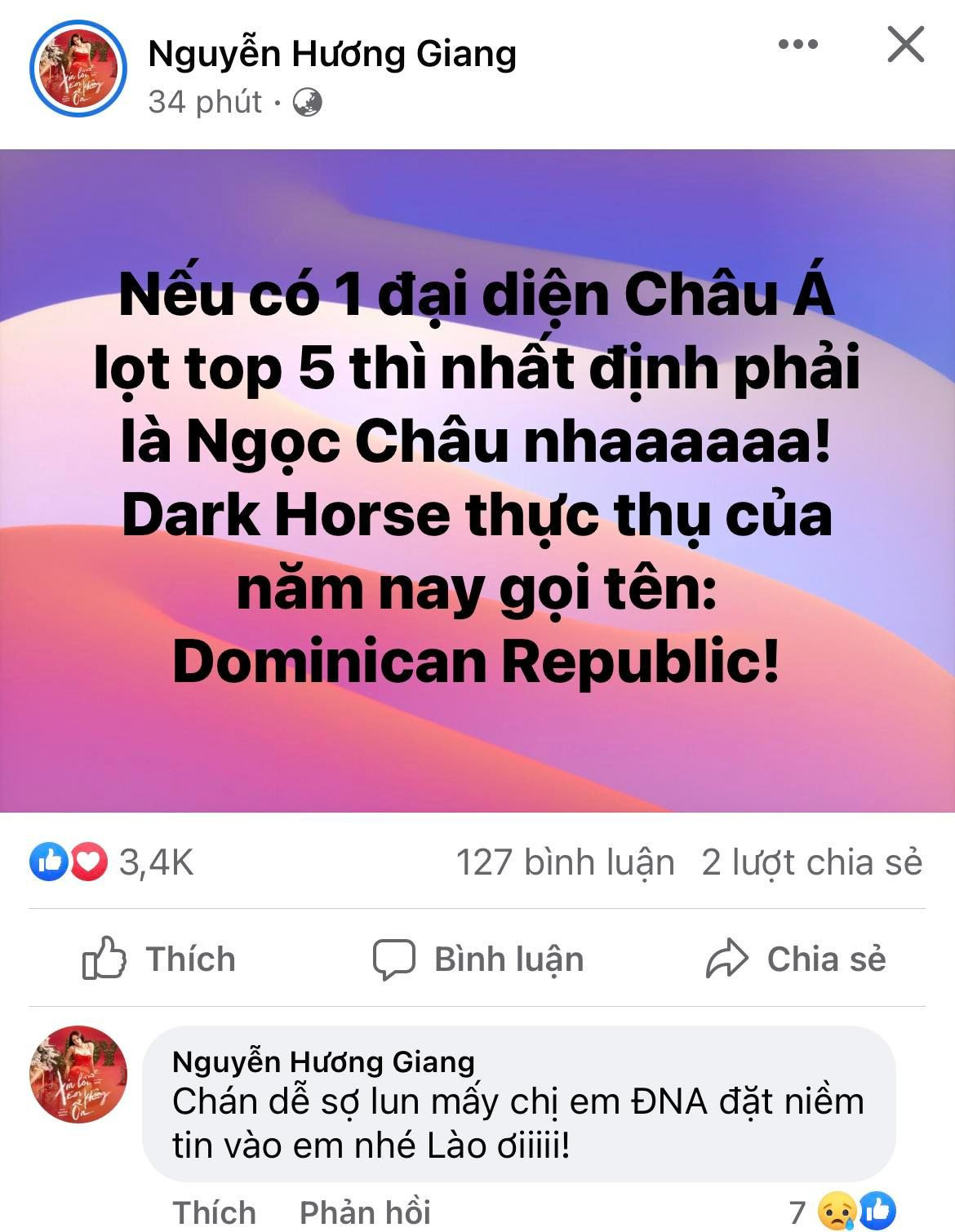 Hoa hậu Hương Giang đặt sự kỳ vọng vào Lào - đại diện duy nhất của Đông Nam Á "in top". Hoa hậu Hương Giang đặt sự kỳ vọng vào Lào - đại diện duy nhất của Đông Nam Á "in top".