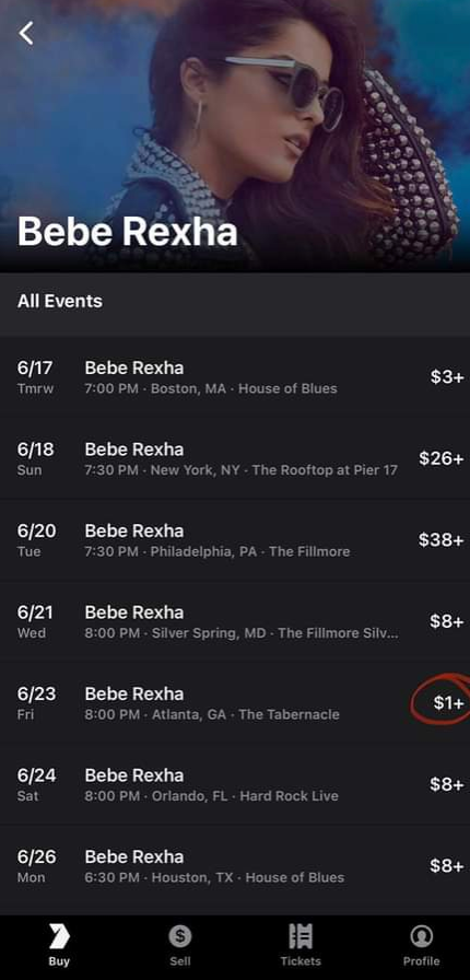 Giá vé concert của Bebe Rexha bị dân phe vé xả lỗ rẻ mạt. Giá vé concert của Bebe Rexha bị dân phe vé xả lỗ rẻ mạt.