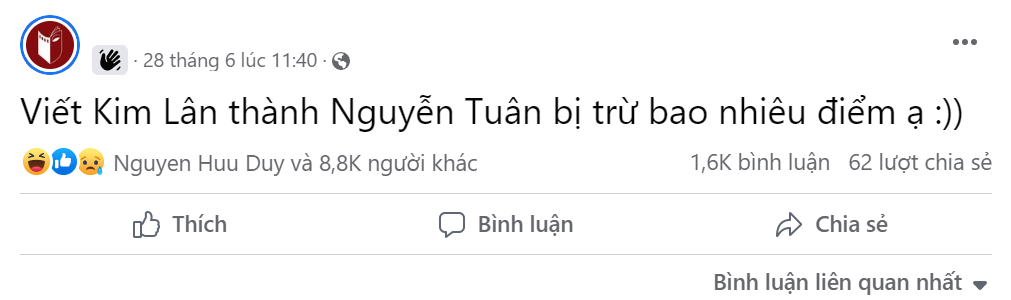Một "tai nạn" cười ra nước mắt của sĩ tử 2K5. Ảnh: Trường Người Ta Một "tai nạn" cười ra nước mắt của sĩ tử 2K5. Ảnh: Trường Người Ta