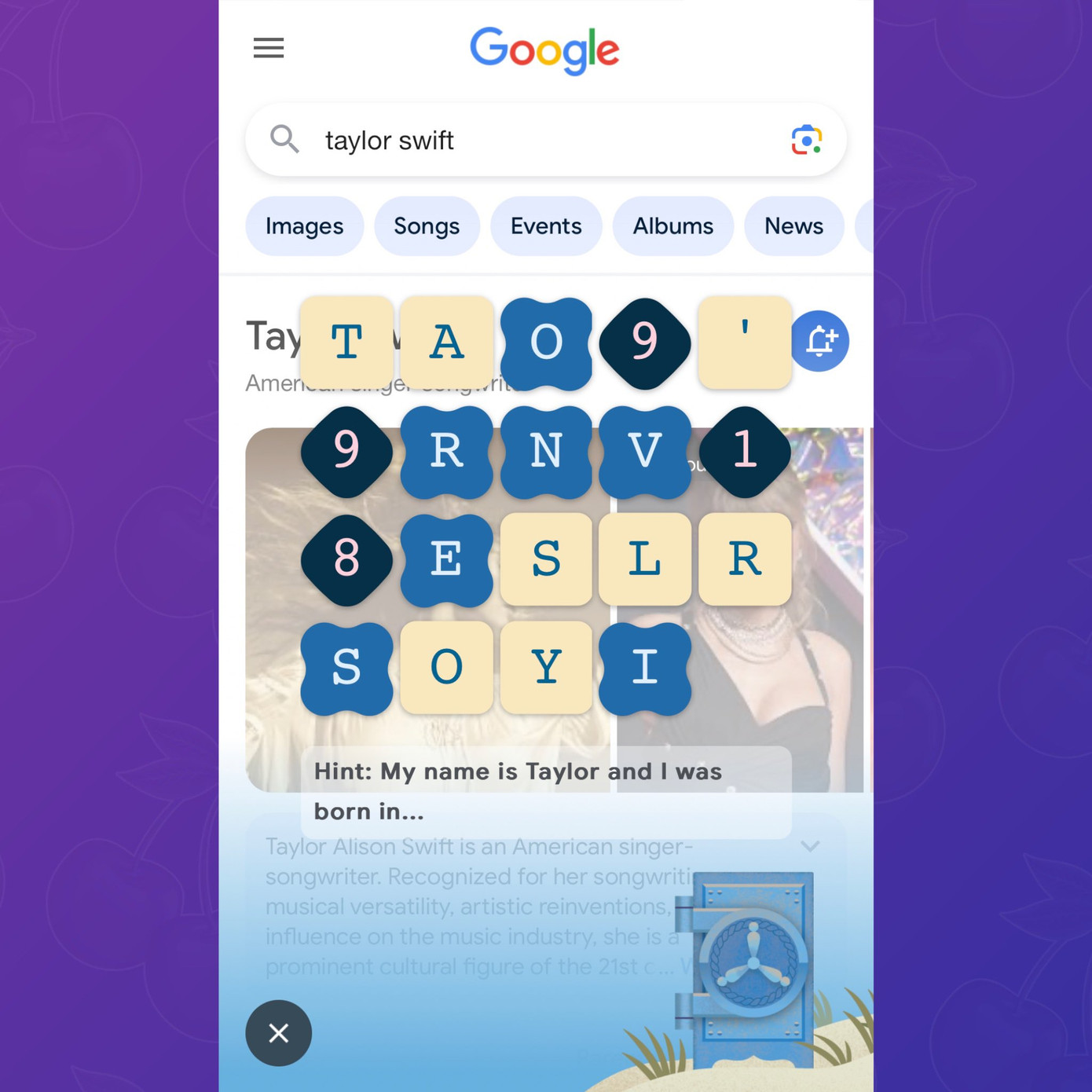 Giao diện khi nhận được câu đố từ Taylor Swift. Giao diện khi nhận được câu đố từ Taylor Swift.