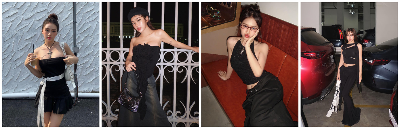 Dù chỉ diện trang phục tối màu, Bảo Hân thể hiện được cá tính của từng phong cách thời trang.