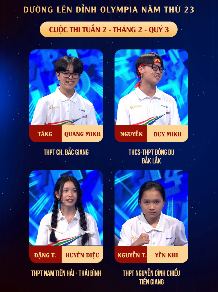 Chân dung 4 thí sinh trong cuộc thi tuần 2 hôm nay. Nguồn: Đường Lên Đỉnh Olympia