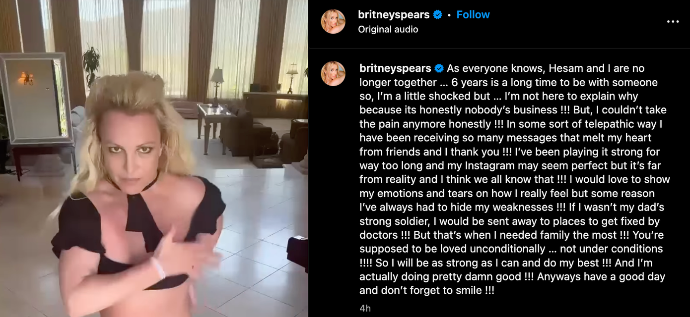 Britney Spears trải lòng về hôn nhân đổ vỡ qua Instagram. Britney Spears trải lòng về hôn nhân đổ vỡ qua Instagram.