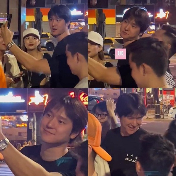 Nam diễn viên Go Kyung Pyo thoải mái trò chuyện với người hâm mộ trên đường phố.