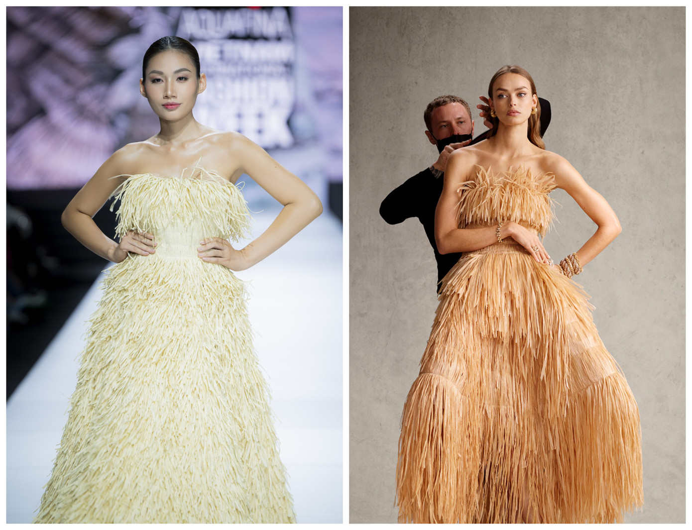 Thiết kế của nhà mốt Oscar de la Renta trong BST Pre Fall và thiết kế của Minh Công. Thiết kế của nhà mốt Oscar de la Renta trong BST Pre Fall và thiết kế của Minh Công.