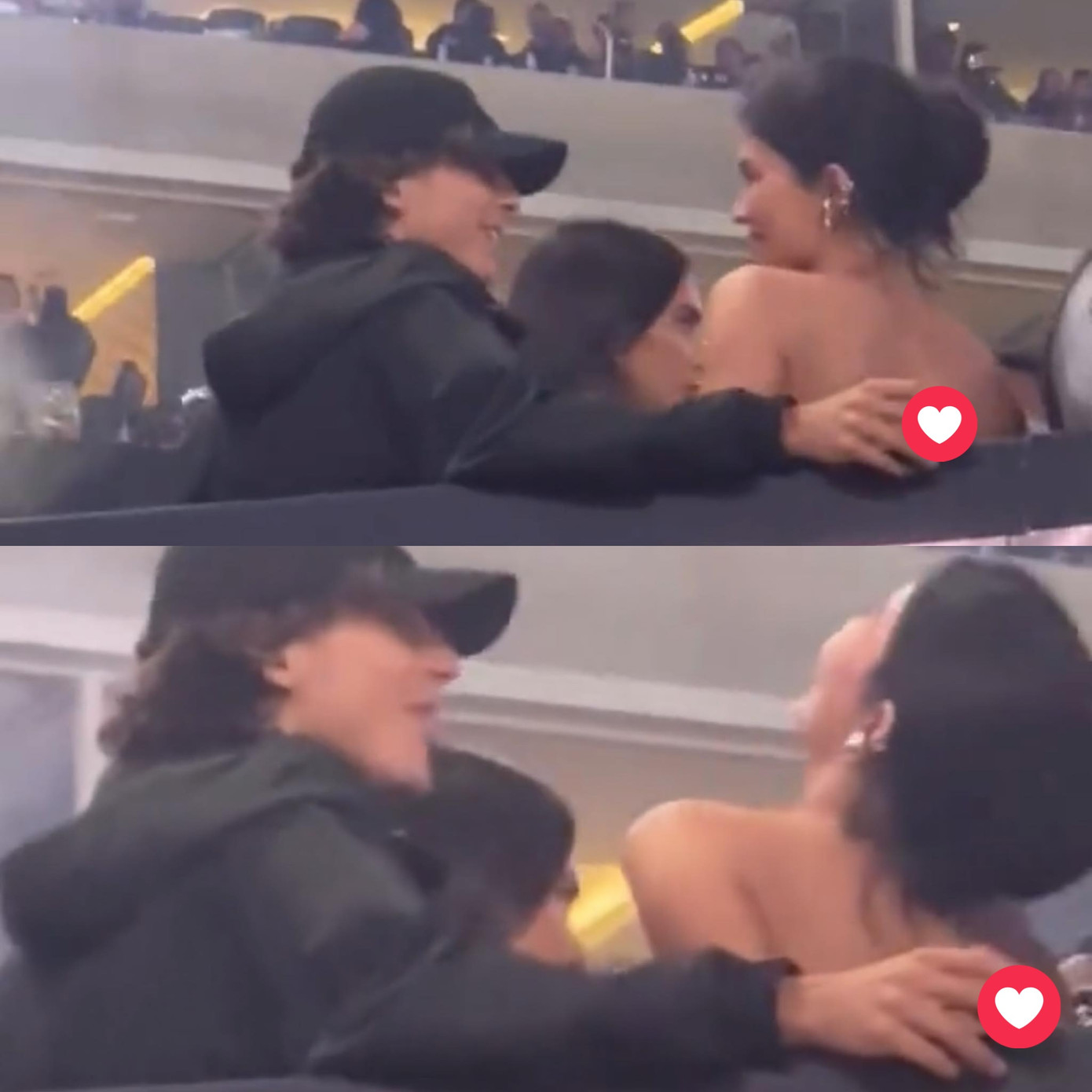 Kylie Jenner cười vui vẻ khi nghe Timothée Chalamet nói gì đó.