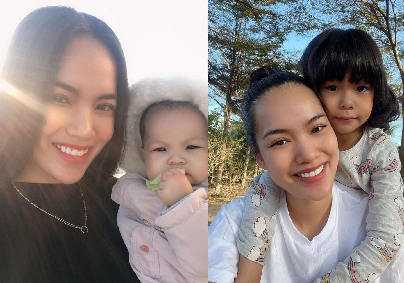 Hình ảnh của Hoàng Phương bên cháu gái. Dù không trang điểm, làm tóc cầu kỳ nhưng Lê Hoàng Phương vẫn được khen bởi những đường nét sắc sảo, thu hút.