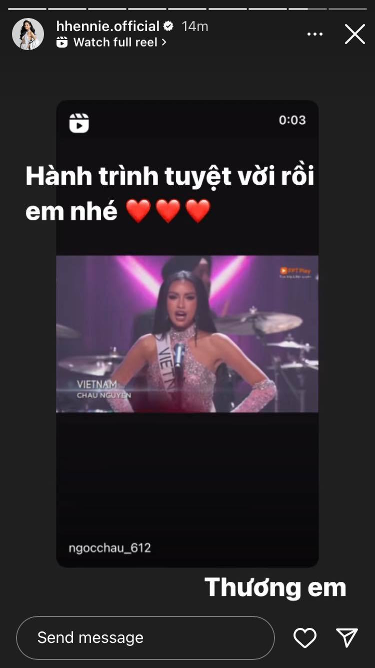 Hoa hậu H'Hen Niê để lại lời động viên đến đại diện Việt Nam tại Miss Universe lần thứ 71. Hoa hậu H'Hen Niê để lại lời động viên đến đại diện Việt Nam tại Miss Universe lần thứ 71.