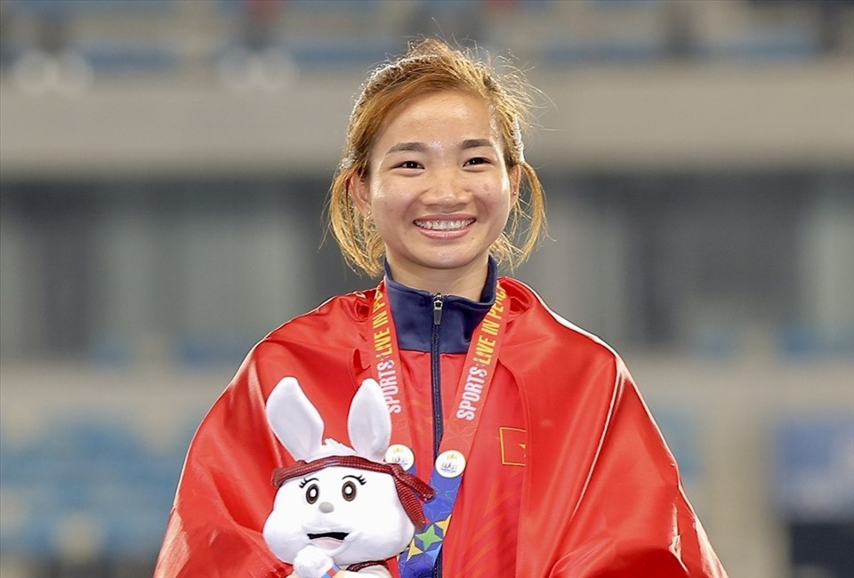 Nụ cười hạnh phúc của Nguyễn Thị Oanh khi giành HCV SEA Game 32. Ảnh: Thanh Vũ