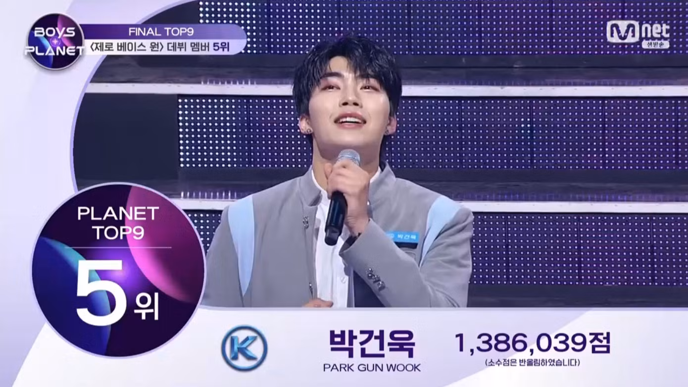 "Chúa hề" Park Gunwook (Jellyfish Entertainment) đạt hạng 5 với 1.386.039 phiếu điểm.