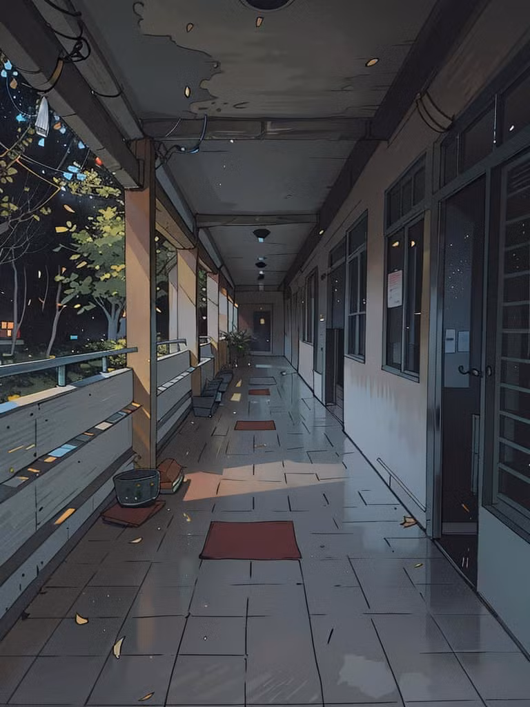 Góc hành lang trường THPT Phú Nhuận vào buổi chiều tối. Ảnh: Minh Hoàng - Dong Chuyen Nghiep