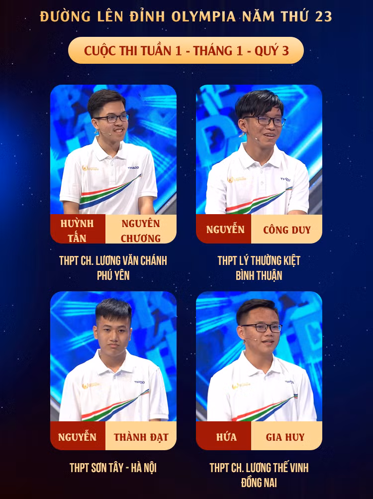 4 chàng trai ưu tú của cuộc thi tuần 1. Nguồn: Fanpage Đường Lên Đỉnh Olympia