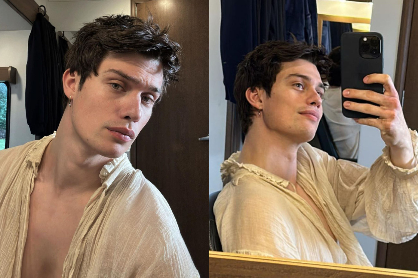 Hình ảnh của Nicholas Galitzine trong hậu trường phim Mary & George. Hình ảnh của Nicholas Galitzine trong hậu trường phim Mary & George.