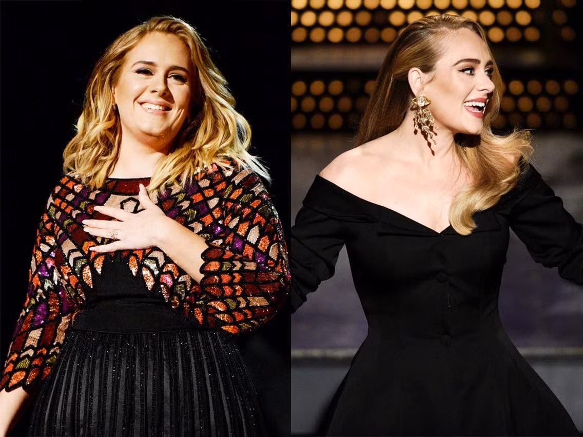 Adele trước và sau giảm cân vì bệnh tật. Adele trước và sau giảm cân vì bệnh tật.