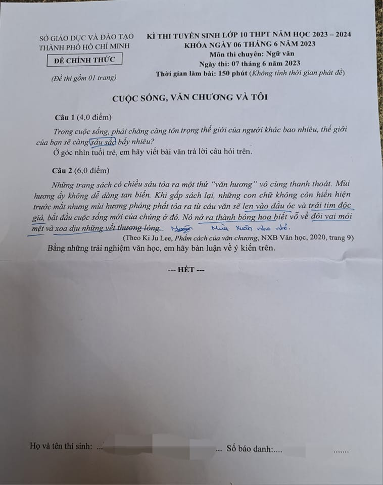 Đề thi môn chuyên Văn. Ảnh: Minh Đức