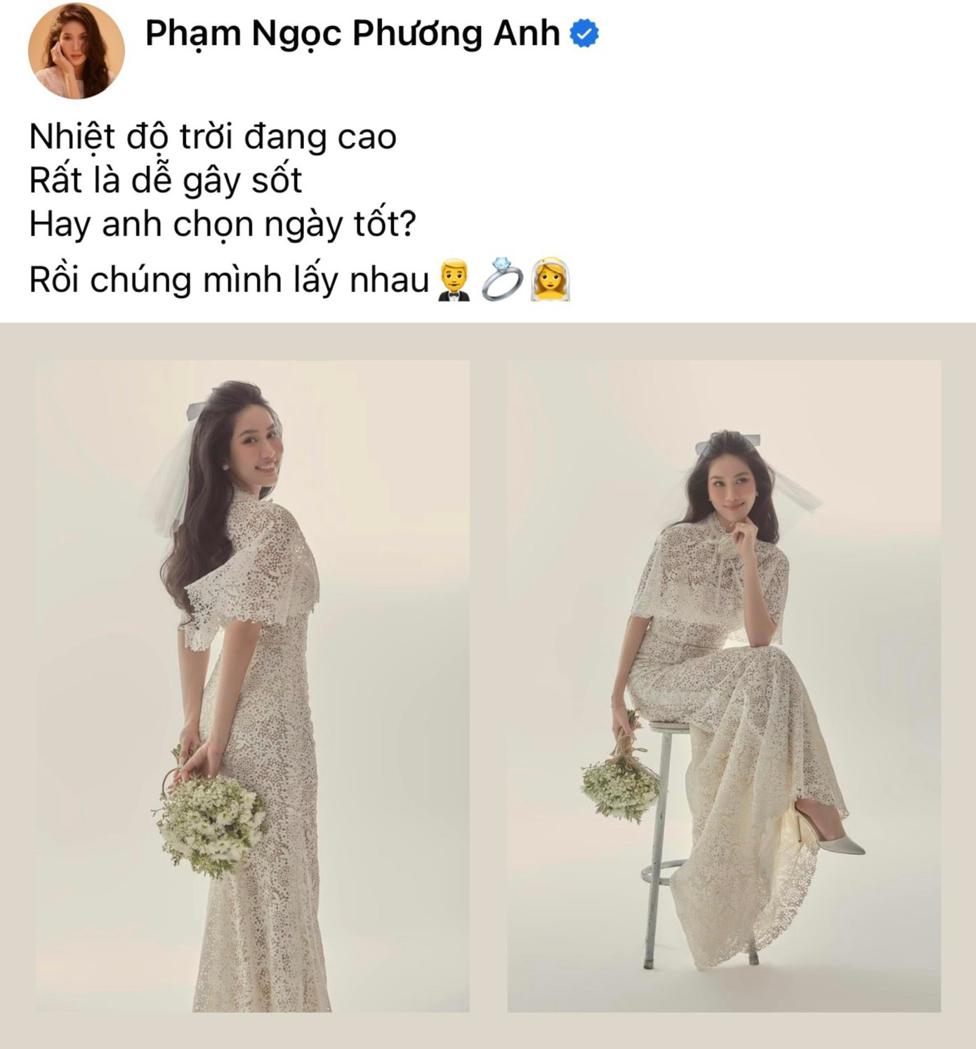 Á hậu Phương Anh thả thính chồng sắp cưới bằng những câu thơ đầy &quot;mật ngọt&quot;.