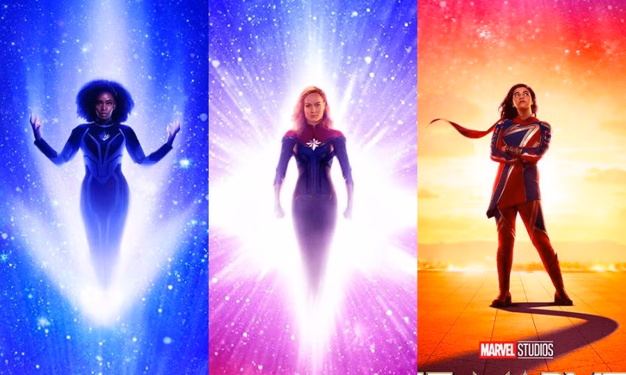 Cận cảnh trang phục của ba siêu anh hùng trong The Marvels. Cận cảnh trang phục của ba siêu anh hùng trong The Marvels.