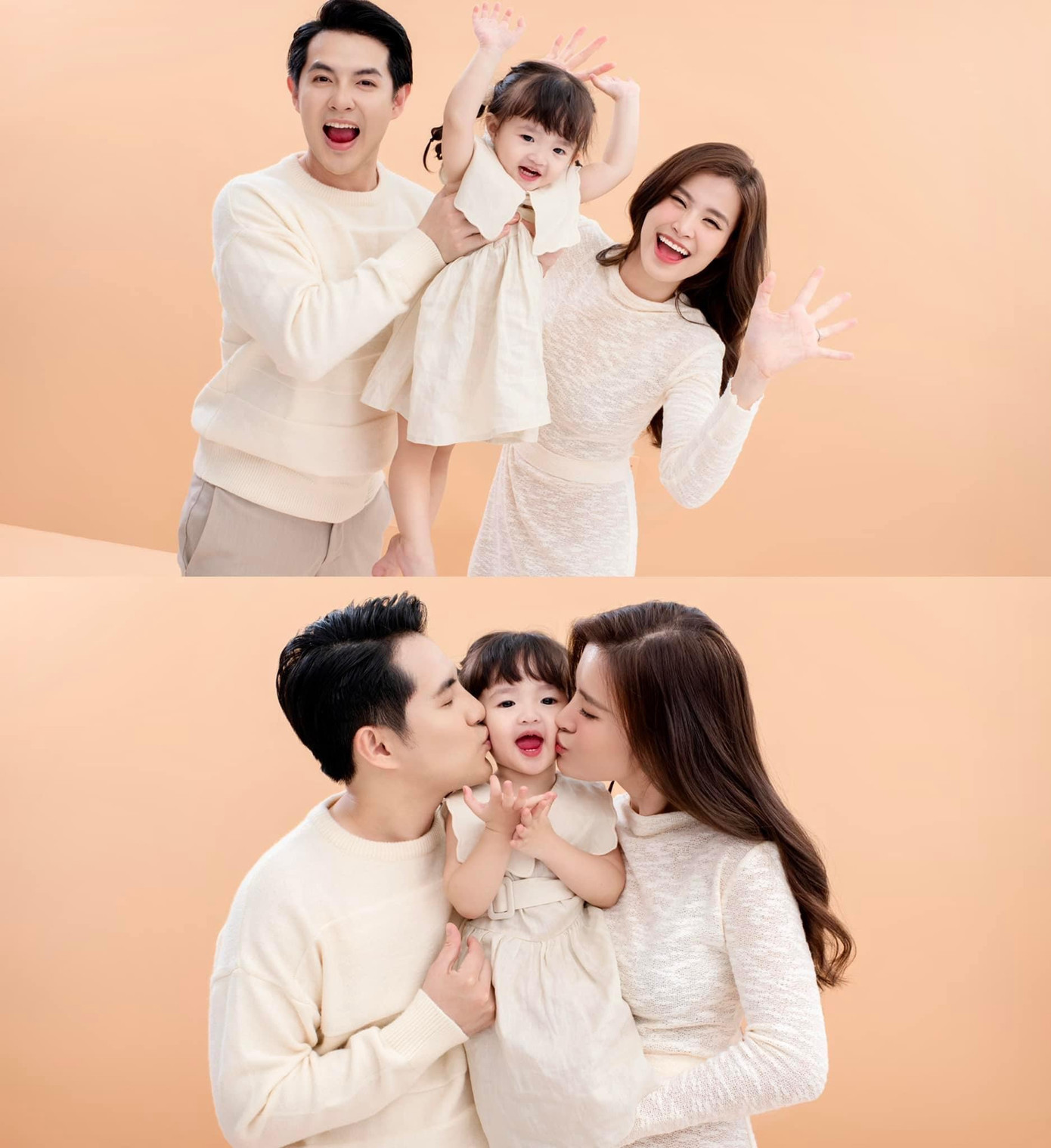 Winnie tương tác ăn ý cùng bố mẹ trong các phần ghi hình quảng cáo.