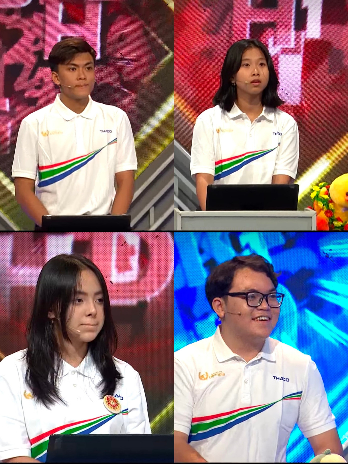 Chân dung 4 thí sinh của cuộc thi tuần 2. Ảnh: Fanpage Đường Lên Đỉnh Olympia. Chân dung 4 thí sinh của cuộc thi tuần 2. Ảnh: Fanpage Đường Lên Đỉnh Olympia.