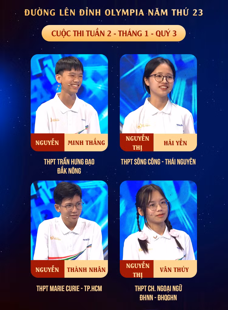 Chân dung bốn nhà leo núi chinh phục vòng nguyệt quế tuần 2. Nguồn: Fanpage Đường Lên Đỉnh Olympia