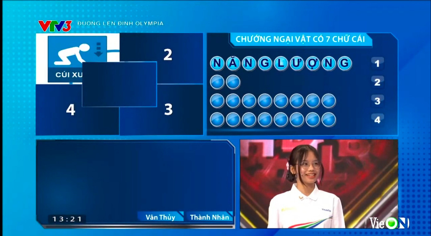 Nhờ phân tích gợi ý từ hình ảnh, Vân Thủy giải mã chính xác ô chữ ở phần thi Vượt chướng ngại vật. Nhờ phân tích gợi ý từ hình ảnh, Vân Thủy giải mã chính xác ô chữ ở phần thi Vượt chướng ngại vật.
