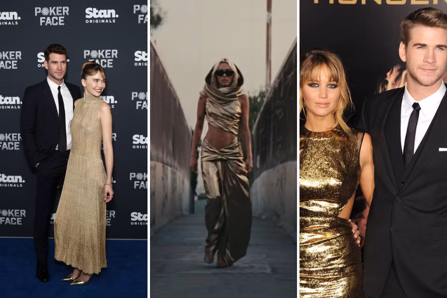 Bộ đầm vàng trong MV Flowers được đồn đoán là ám chỉ Jennifer Lawrence và Gabriella Brooks.