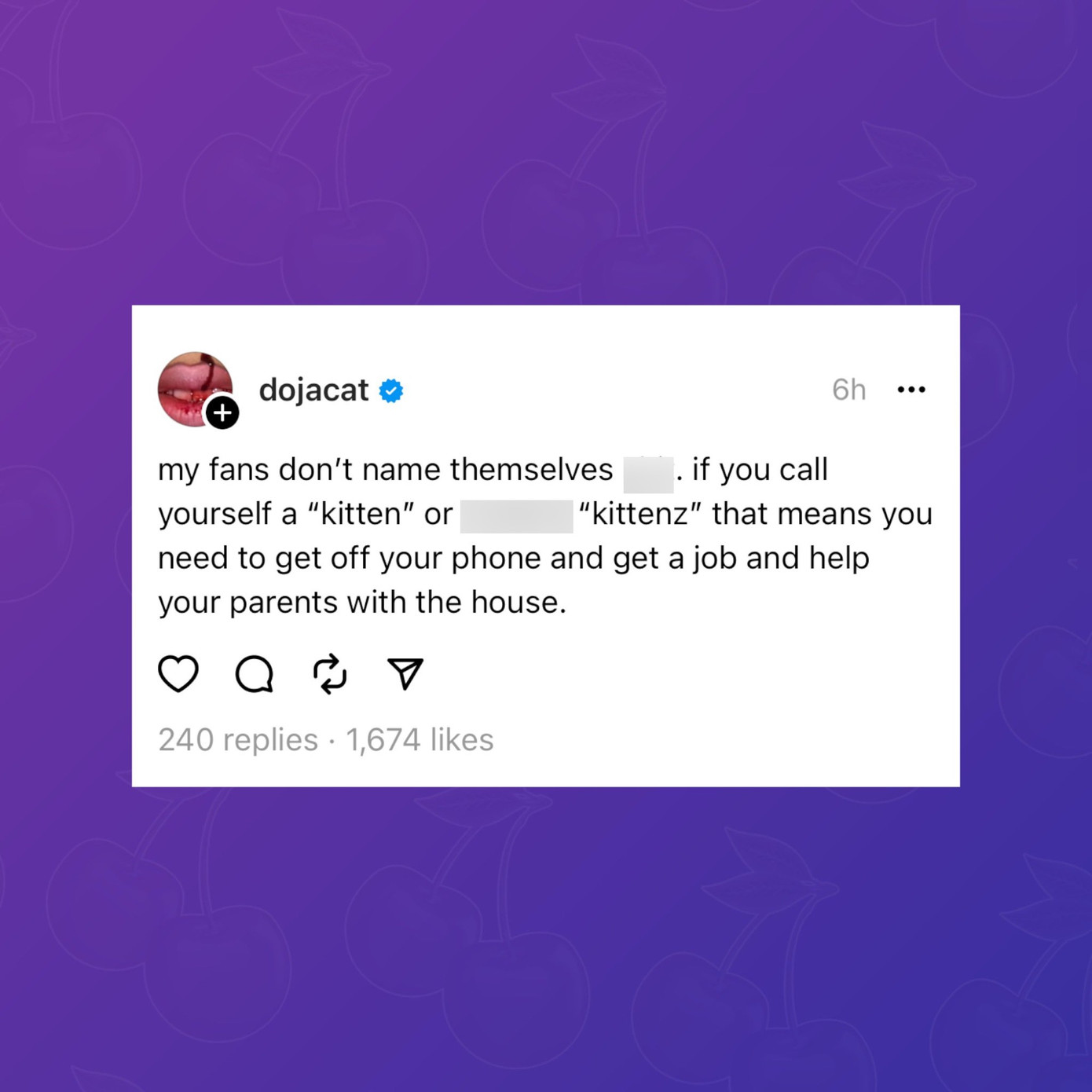 Doja Cat không thích việc các fan của cô tự gọi mình là Kittenz.