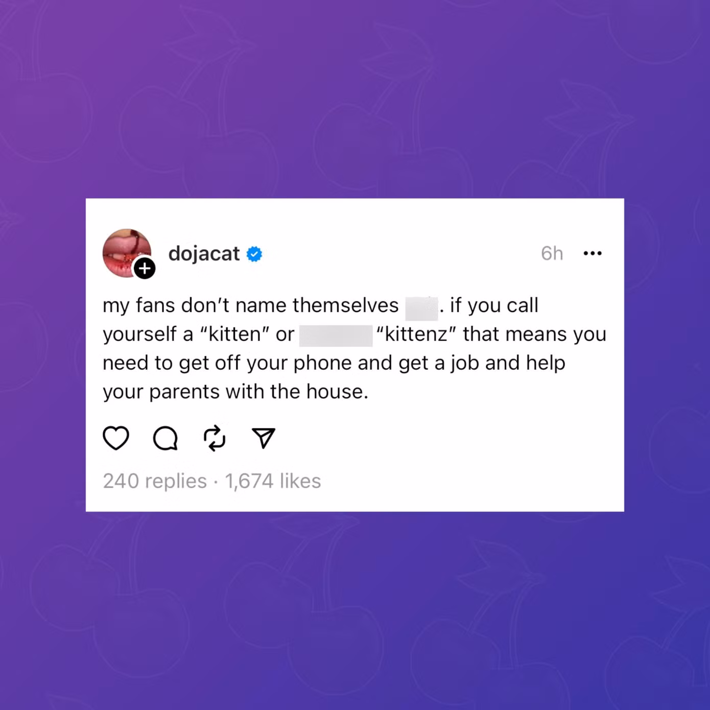 Doja Cat không thích việc các fan của cô tự gọi mình là Kittenz.