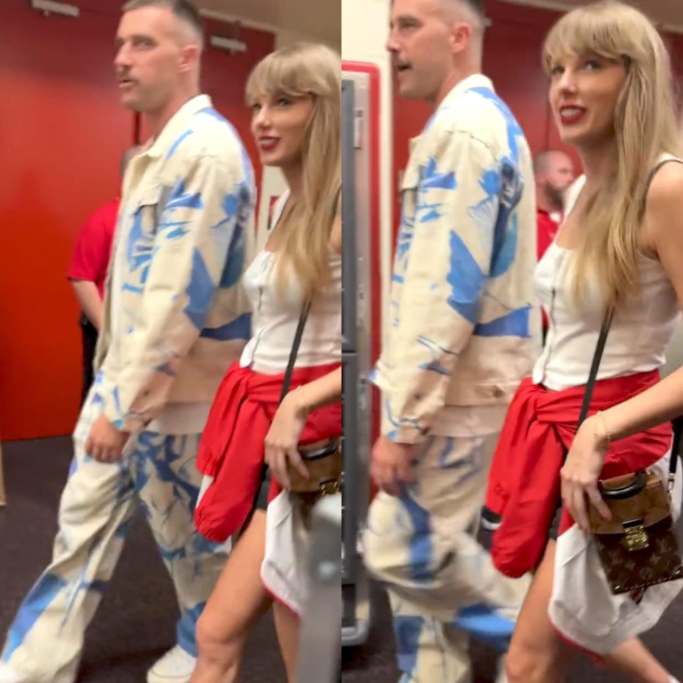 Travis Kelce và Taylor Swift cùng nhau rời sân Arrowhead sau trận đấu của Chiefs. Travis Kelce và Taylor Swift cùng nhau rời sân Arrowhead sau trận đấu của Chiefs.