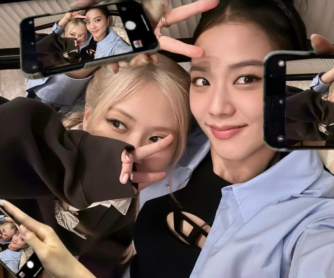 Khoảnh khắc "gấp đôi visual" của hai thành viên được Rosé chia sẻ.