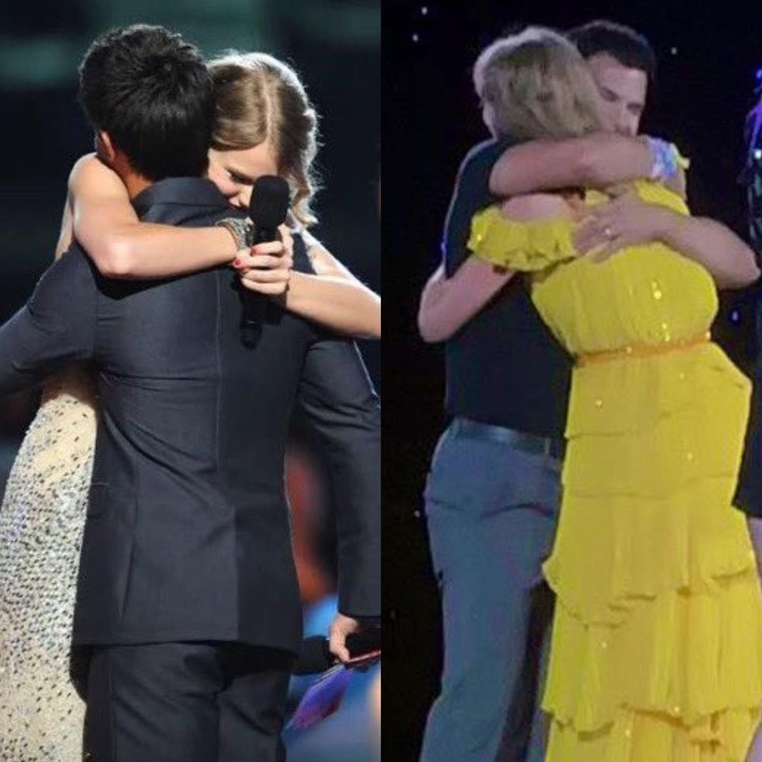 Taylor Lautner ôm chầm lấy Taylor Swift gợi nhớ hình ảnh ngày trước. Taylor Lautner ôm chầm lấy Taylor Swift gợi nhớ hình ảnh ngày trước.