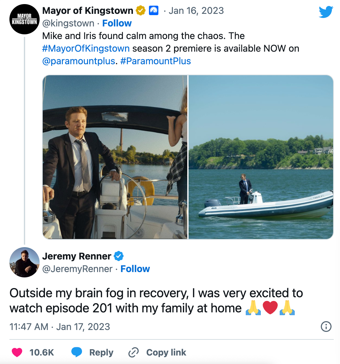 Dòng tweet của Jeremy Renner chính là tín hiệu xác nhận cho thấy nam diễn viên đã được xuất viện để ở bên gia đình sau khoảng thời gian điều trị và chăm sóc đặc biệt.