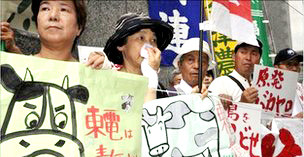 Người dân Nhật Bản phản ứng trước những hậu quả nhà máy điện hạt nhân gây ra. Ảnh: BBC