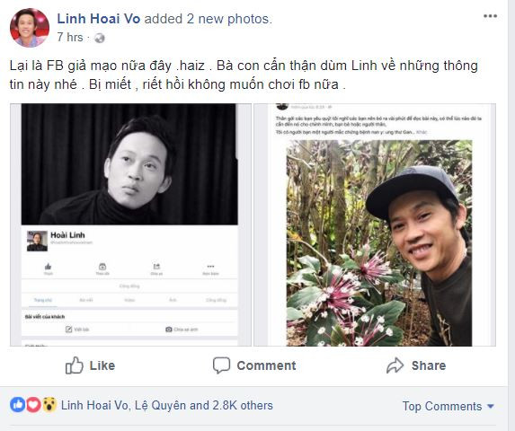 Hoài Linh lại bị lập facebook giả mạo, Lệ Quyên "lên tiếng" ảnh 1