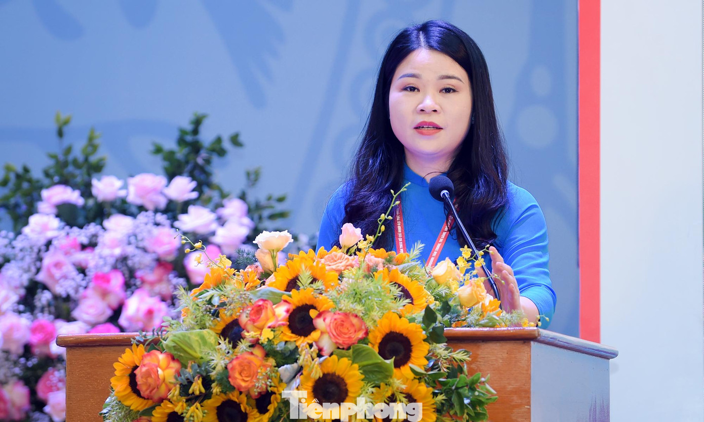 Bí thư Thành Đoàn Hà Nội Chu Hồng Minh phát biểu tại Đại hội. Ảnh: Xuân Tùng