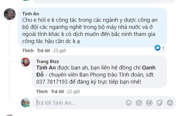 Không chỉ đoàn viên thanh niên trong tỉnh, nhiều thanh niên tại các tỉnh thành cũng đăng ký tình nguyện tại Bắc Ninh. Theo Ban Phong trào, tỉnh Đoàn Bắc Ninh, hiện có đến 30 đoàn viên thanh niên ngoại tỉnh đăng ký tình nguyện tại Bắc Ninh, có những bạn trẻ tận Cà Mau, Cần Thơ, Vũng Tàu cũng đăng ký. Tỉnh đoàn đã lập danh sách, khi thiếu nhân lực sẽ mời các tình nguyện viên này đến Bắc Ninh hỗ trợ chống dịch.