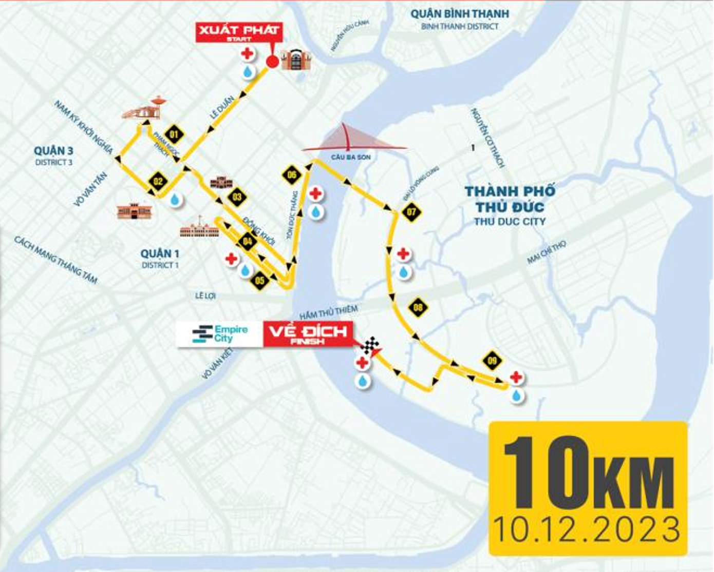 Lộ trình cự ly 10km thuộc Giải Marathon Quốc tế TPHCM.