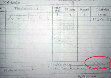 Phiếu tính tiền 13.326.000 đồng của ông Luyến nhưng hóa đơn tính tiền là cho doanh nghiệp ông K